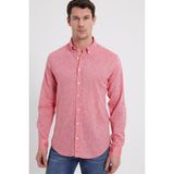 Tudors Erkek Slim Fit Dar Kesim Uzun Kollu Keten Premium Seri Düğmeli Yaka Spor Nar Rengi Gömlek