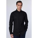 Tudors Erkek Slim Fit Dar Kesim Uzun Kollu Pamuklu Gizli Pat Siyah Gömlek - 2XL