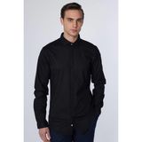 Tudors Erkek Slim Fit Dar Kesim Uzun Kollu Pamuklu Gizli Pat Siyah Gömlek - XL