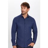 Tudors Erkek Slim Fit Dar Kesim Uzun Kollu Pamuklu Kolay Ütü Armürlü Lacivert Gömlek