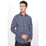Tudors Erkek Slim Fit Dar Kesim Uzun Kollu Pamuklu Kolay Ütü Kareli Düğmeli Yaka Gömlek