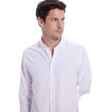 Tudors Erkek Slim Fit Dar Kesim Uzun Kollu Pamuklu Oxford Doku Kolay Ütü Beyaz Düğmeli Yaka Gömlek - XL
