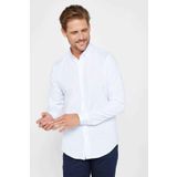 Tudors Erkek Slim Fit Dar Kesim Uzun Kollu Pamuklu Oxford Doku Kolay Ütülenebilir Beyaz Düğmeli Yaka Gömlek