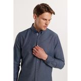Tudors Erkek Slim Fit Dar Kesim Uzun Kollu Pamuklu Oxford Doku Kolay Ütülenebilir Mavi Düğmeli Yaka Gömlek - 2XL