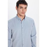 Tudors Erkek Slim Fit Dar Kesim Uzun Kollu Pamuklu Oxford Doku Kolay Ütülenebilir Mavi Düğmeli Yaka Gömlek - Gri - 2XL