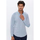 Tudors Erkek Slim Fit Dar Kesim Uzun Kollu Pamuklu Oxford Doku Kolay Ütülenebilir Mavi Düğmeli Yaka Gömlek - Gri - XL