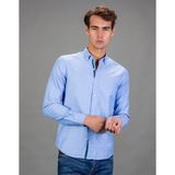 Tudors Erkek Slim Fit Dar Kesim Uzun Kollu Pamuklu Oxford Doku Kolay Ütülenebilir Mavi Düğmeli Yaka Gömlek - XL