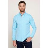 Tudors Erkek Slim Fit Dar Kesim Uzun Kollu Pamuklu Oxford Doku Kolay Ütülenebilir Mint Düğmeli Yaka Gömlek - XL