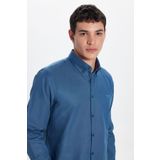Tudors Erkek Slim Fit Dar Kesim Uzun Kollu Pamuklu Oxford Doku Petrol Renk Düğmeli Yaka Gömlek
