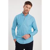 Tudors Erkek Slim Fit Dar Kesim Uzun Kollu Pamuklu Oxford Doku Turkuaz Düğmeli Yaka Gömlek - XL