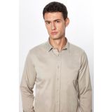Tudors Erkek Slim Fit Dar Kesim Uzun Kollu Pamuklu Saten Taş Renk Gömlek