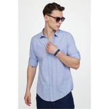 Tudors Erkek Slim Fit Dar Kesim Uzun Kollu%100 Pamuk Keten Doku Apoletli Sax Mavi Gömlek