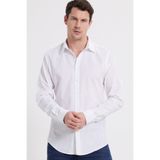 Tudors Erkek Slim Fit Dar Kesim Uzun Kollu%100 Pamuk Keten Doku Çizgili Gömlek, Beyaz, L Beden