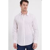 Tudors Erkek Slim Fit Dar Kesim Uzun Kollu%100 Pamuk Keten Doku Çizgili Gömlek, Beyaz, S Beden