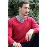 Tudors Erkek Slim Fit Dar Kesim V Yaka Pamuklu Kırmızı Triko Kazak