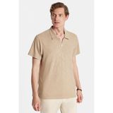 Tudors Erkek Slim Fit Dar Kesim Viskon Fermuarlı Polo Yaka Bej Tişört