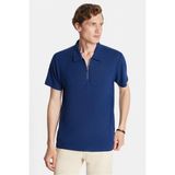 Tudors Erkek Slim Fit Dar Kesim Viskon Fermuarlı Polo Yaka Lacivert Tişört - XL