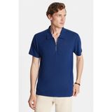 Tudors Erkek Slim Fit Dar Kesim Viskon Fermuarlı Polo Yaka Lacivert Tişört