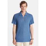 Tudors Erkek Slim Fit Dar Kesim Viskon Fermuarlı Polo Yaka Mavi Tişört