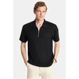 Tudors Erkek Slim Fit Dar Kesim Viskon Fermuarlı Polo Yaka Siyah Tişört - XL