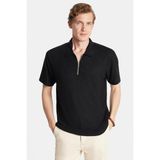 Tudors Erkek Slim Fit Dar Kesim Viskon Fermuarlı Polo Yaka Siyah Tişört