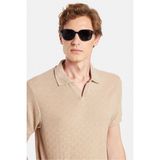 Tudors Erkek Slim Fit Dar Kesim Viskon Kumaş Desenli Düz Pike Düğmesiz Vizon Polo Yaka Tişört - XL