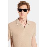 Tudors Erkek Slim Fit Dar Kesim Viskon Kumaş Desenli Düz Pike Düğmesiz Vizon Polo Yaka Tişört