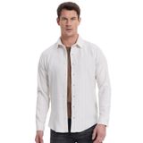 Tudors Erkek Slim Fit Dar Kesim Yaka Düğmeli Çizgili Oduncu Gömlek,Ekru1 Xl