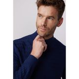 Tudors Erkek Slim Fit Dar Kesim Yarım Balıkçı Yaka Desenli Tüylenmeyen Lacivert Triko Kazak