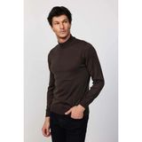 Tudors Erkek Slim Fit Dar Kesim Yarım Balıkçı Yaka Düz Kahve Triko Kazak - Kahverengi
