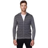 Tudors Erkek Slim Fit Dar Kesim Yarım Balıkçı Yaka Fermuarlı Önü Desenli Gri Siyah Hırka,Multi3 S
