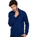 Tudors Erkek Slim Fit Dar Kesim Yumuşak Dokulu Desenli Dik Yaka Düğmeli Saks Mavi Triko Kazak,Koyu Sax 2 S