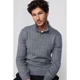 Tudors Erkek Slim Fit Dar Kesim Yumuşak Dokulu Desenli Dik Yaka Düğmeli Triko Gri Kazak