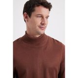 Tudors Erkek Slim Fit Dar Kesim Yumuşak Dokulu Kahverengi Tam Balıkçı Yaka Triko Kazak, L