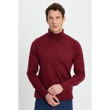 Tudors Erkek Slim Fit Dar Kesim Yumuşak Dokulu Tüylenmeyen Bordo Tam Balıkçı Yaka Triko Kazak - 2XL