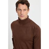 Tudors Erkek Slim Fit Dar Kesim Yumuşak Dokulu Tüylenmeyen Kahverengi Tam Balıkçı Yaka Triko Kazak - 2XL