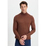 Tudors Erkek Slim Fit Dar Kesim Yumuşak Dokulu Tüylenmeyen Kahverengi Yarım Balıkçı Yaka Triko Kazak - 2XL