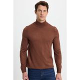 Tudors Erkek Slim Fit Dar Kesim Yumuşak Dokulu Tüylenmeyen Kahverengi Yarım Balıkçı Yaka Triko Kazak - XL
