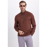 Tudors Erkek Slim Fit Dar Kesim Yumuşak Dokulu Tüylenmeyen Kahverengi Yarım Balıkçı Yaka Triko Kazak