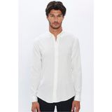 Tudors Erkek Slim Fit Dar Kesim Yün Viskon Düğmeli Yaka Beyaz Düz Gömlek - XL