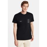 Tudors Erkek Slim Fit Dar Kesim%100 Pamuk Baskılı Siyah Bisiklet Yaka Tişört, XL