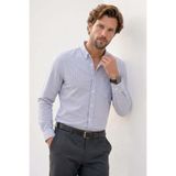 Tudors Erkek Slim Fit Dar Kesim%100 Pamuk Düğmeli Yaka Çizgili Uzun Kollu Cepli Gömlek, Lacivert, XL