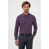 Tudors Erkek Slim Fit Dar Kesim%100 Pamuk Düğmeli Yaka Flam Keten Mor Gömlek, L Beden