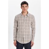 Tudors Erkek Slim Fit Dar Kesim%100 Pamuk Keten Doku Kareli Gömlek, Renkli, L Beden