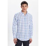 Tudors Erkek Slim Fit Dar Kesim%100 Pamuk Keten Doku Kareli Gömlek, XL
