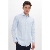 Tudors Erkek Slim Fit Dar Kesim%100 Pamuk Koton Saten Premium Mavi Gömlek