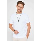 Tudors Erkek Slim Fit Dar Kesim%100 Pamuk Yumuşak Dokulu Desenli Beyaz Bisiklet Yaka Tişört, XL