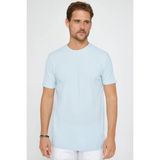 Tudors Erkek Slim Fit Dar Kesim%100 Pamuk Yumuşak Dokulu Desenli Mavi Bisiklet Yaka Tişört, 2XL