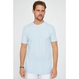 Tudors Erkek Slim Fit Dar Kesim%100 Pamuk Yumuşak Dokulu Desenli Mavi Bisiklet Yaka Tişört, S Beden