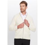 Tudors Erkek Slim Fit Desenli Dik Yaka Fermuarlı Hırka,Ekru S